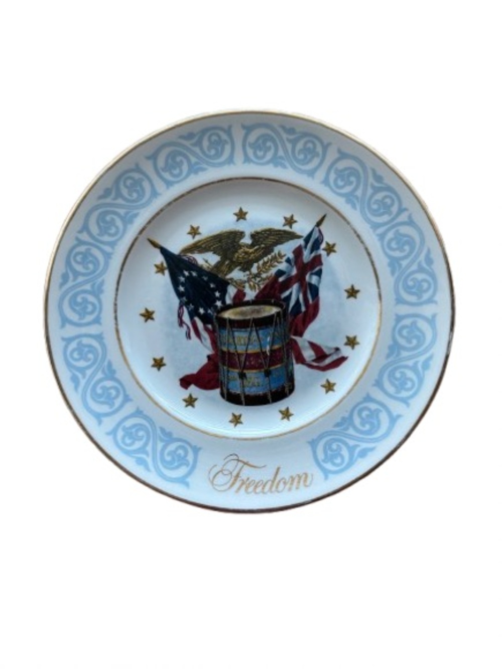 Vintage 1974 Avon Collectable Freedom Porcelain Plate & Flags Drum & Eagle Decor